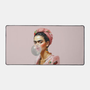 Diva with floral scarf blowing bubble gum desk mat