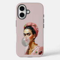 Diva with floral scarf blowing bubble gum