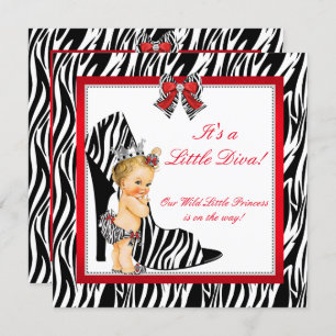 Diva Zebra Princess Girl Baby Shower Blonde Invitation