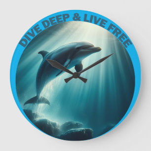 Dive Deep Live Free Dolphin  Large Clock