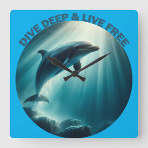 Dive Deep Live Free Dolphin  Square Wall Clock