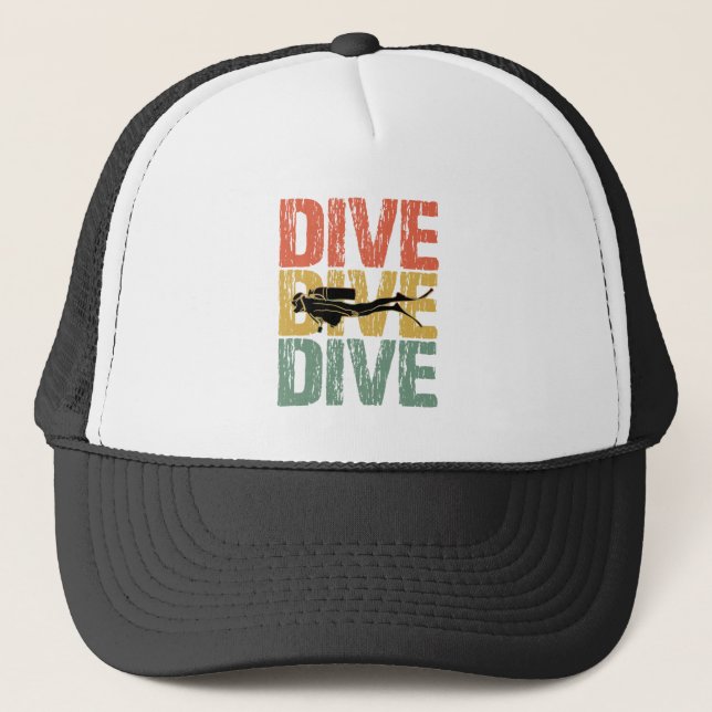 Dive Dive Dive - Scuba Diver Underwater Diving Trucker Hat (Front)