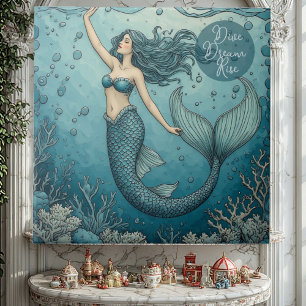 Dive Dream Rise Ocean Coral Reef Mermaid Inspiring Ceramic Tile