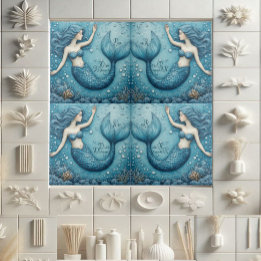 Dive Dream Rise Ocean Mermaid Aqua blue Coral Reef Ceramic Tile