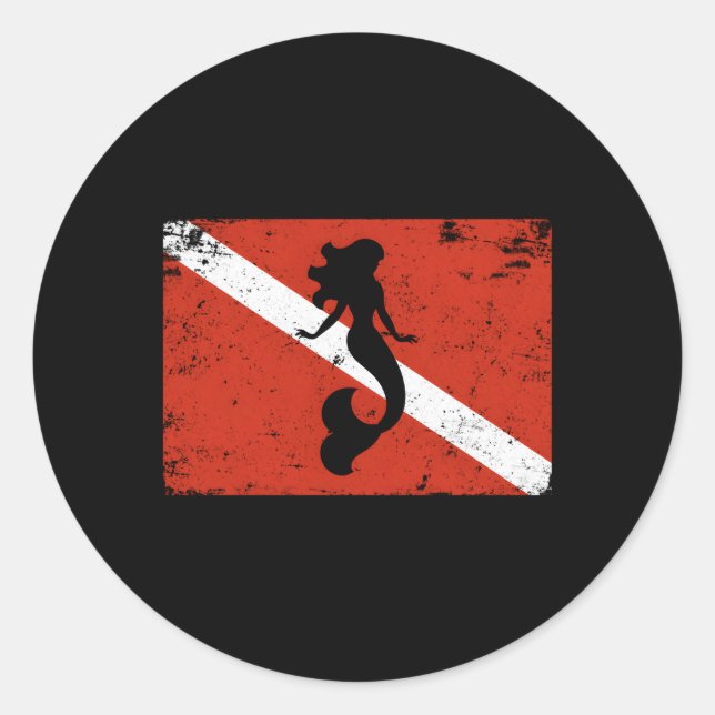 Dive Flag Mermaid Scuba Classic Round Sticker (Front)