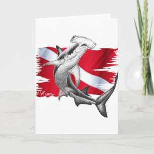 Dive flag with hammerhead shark-diver down card