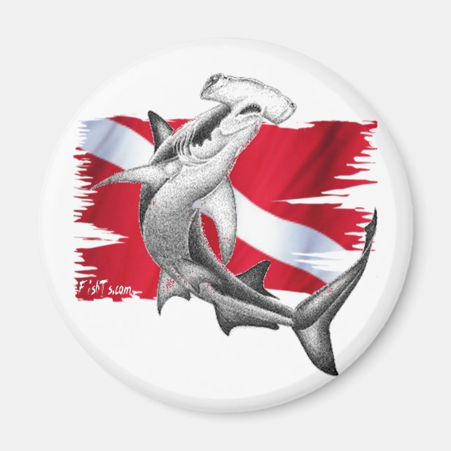 Dive flag with hammerhead shark-diver down magnet (Front)