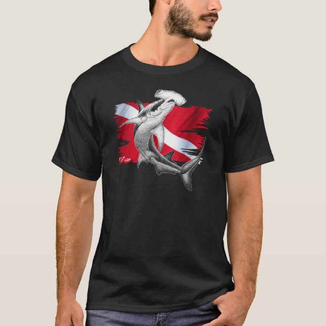 Dive flag with hammerhead shark-diver down T-Shirt (Front)