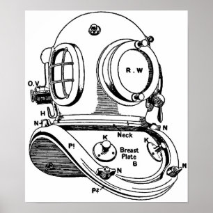 Dive Helmet Illustration Poster