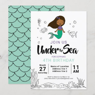 Dive In! Black Mermaid Birthday Party Invitations