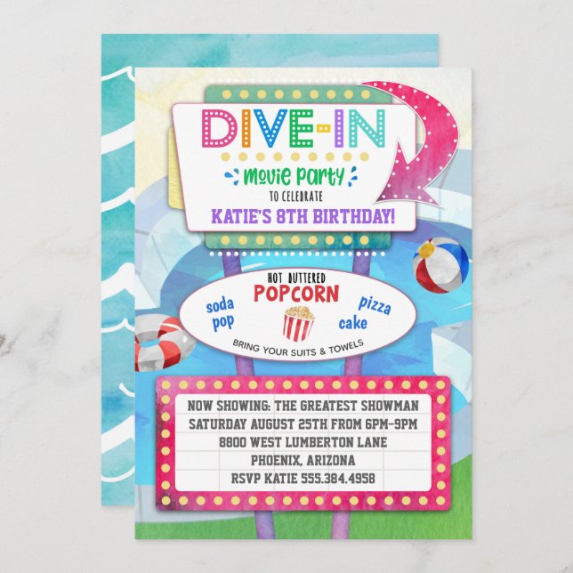 Dive In Movie Birthday Party Invitation (Front/Back)