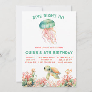Dive In, Under the Sea, Pastel Birthday Invitation