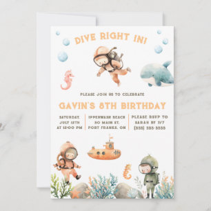 Dive In, Under the Sea, Scuba Diving Birthday Invitation