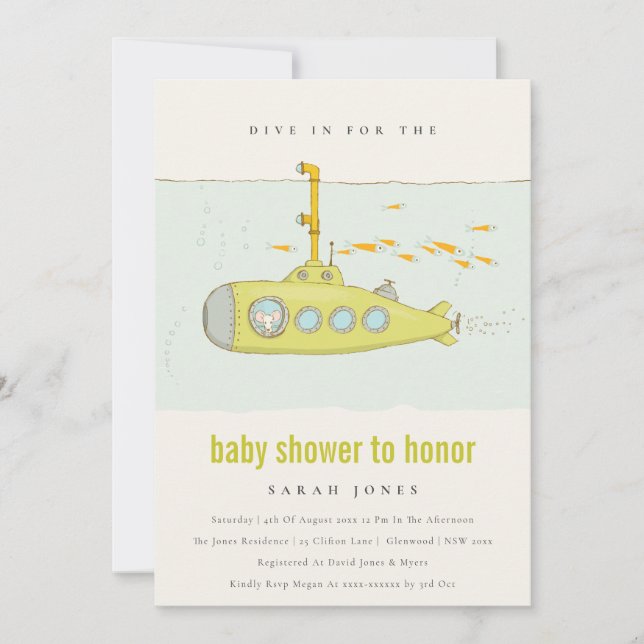 Dive In Underwater Submarine Baby Shower Invite (Front)