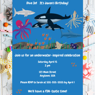 Dive In, We'll have a FIN-tastic time Invitation