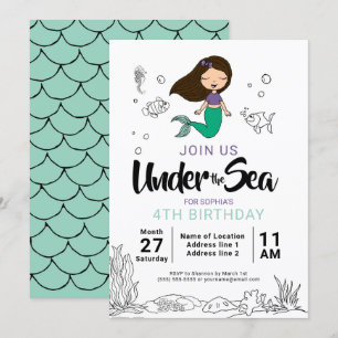 Dive In! White Mermaid Birthday Party Invitations