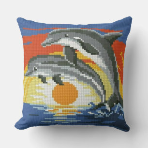Dive into Delight: Playful Dolphin Cross Stitch T Cushion