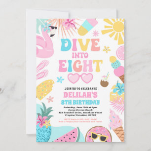 Dive Into Eight Tropical Beach 8th Birthday Party Invitation