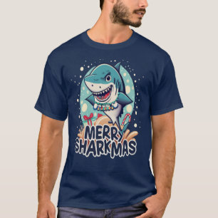 Dive into Festive Fun: Merry Sharkmas Shirt! T-Shirt