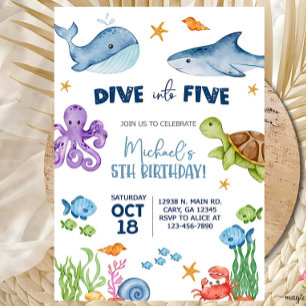 Dive into Five 5th birthday invitation, boy birthd Invitation