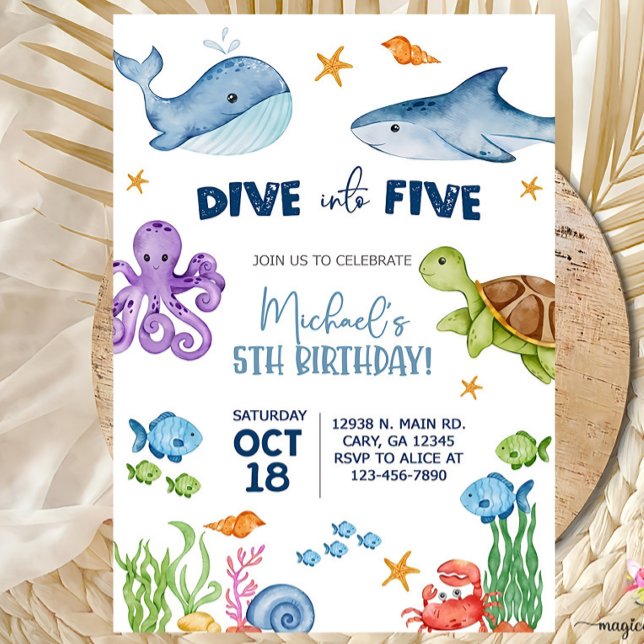 Dive into Five 5th birthday invitation, boy birthd Invitation (Creator Uploaded)