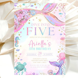 Dive into Five 5th Birthday Mermaid Invitation, Me Invitation