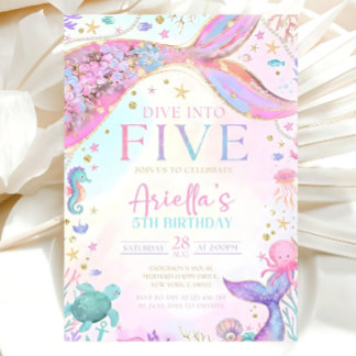 Dive into Five 5th Birthday Mermaid Invitation, Me Invitation