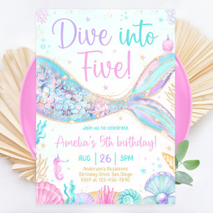 Dive into Five 5th Birthday Mermaid Invitation, Me Invitation