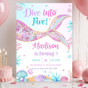 Dive into Five 5th Birthday Mermaid Invitation, Me Invitation