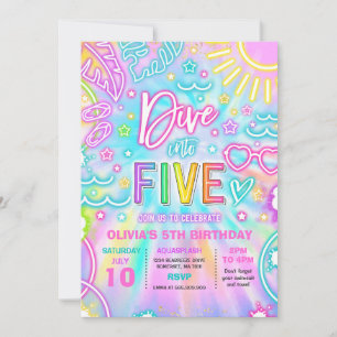 Dive Into Five 5th Birthday Pool Party  Invitation