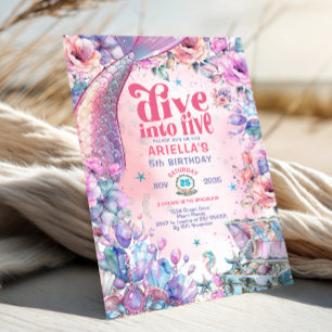 Dive into Five Flower Glitter Mermaid Tail  Invitation