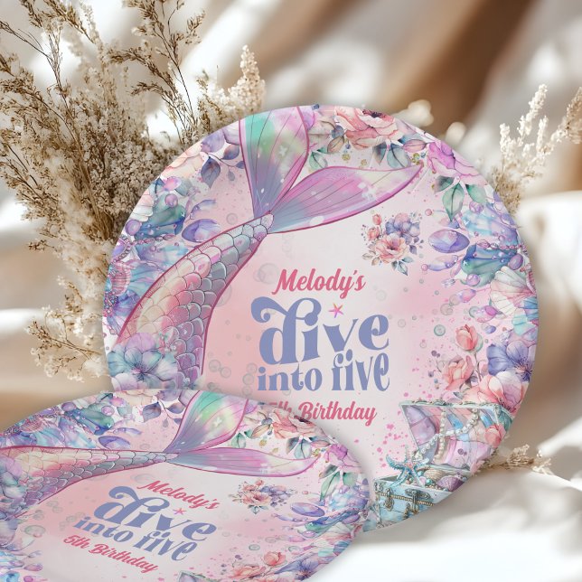 Dive into Five Flower Glitter Mermaid Tail  Paper Plate (Creator Uploaded)