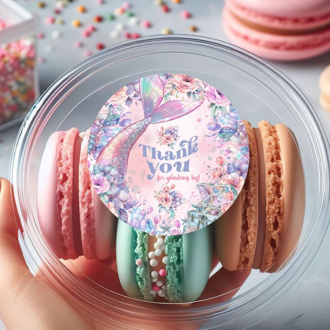 Dive into Five Flower Glitter Mermaid Thank you Classic Round Sticker (Creator Uploaded)