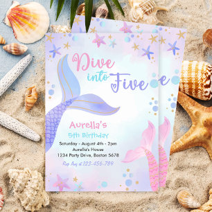 Dive Into Five Girl 5th Birthday Party Invitation