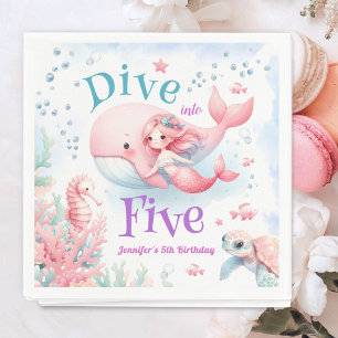Dive Into Five! Girl Pink Mermaid 5th Birthday Napkin