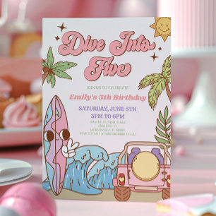 Dive Into Five Groovy Retro 5th Birthday Party Invitation