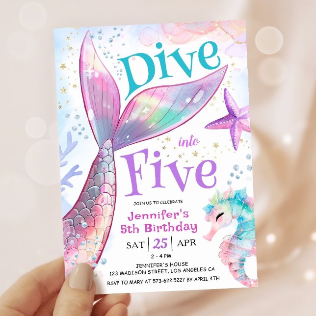 Dive into Five Mermaid 5th Birthday Invitation (Creator Uploaded)