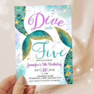 Dive into Five Mermaid 5th Birthday Party Invitation