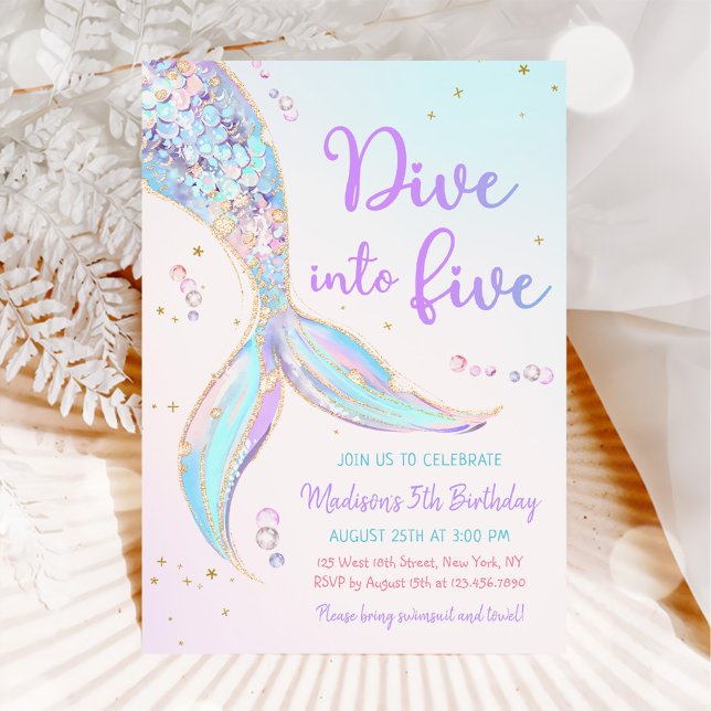 Dive Into Five Mermaid 5th Birthday Party Invitation (Creator Uploaded)