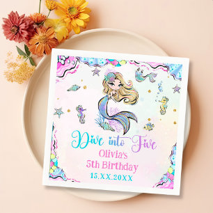 Dive Into Five Mermaid Girl 5th Birthday Party  Napkin