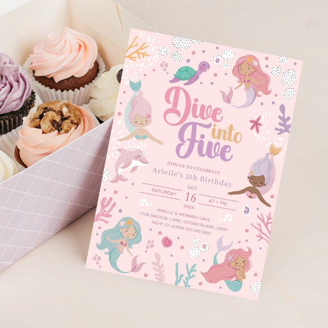 Dive Into Five Mermaid Invitation - Pink Girl 5th  (Dive Into Five Mermaid Invitation - Pink Girl 5th
)