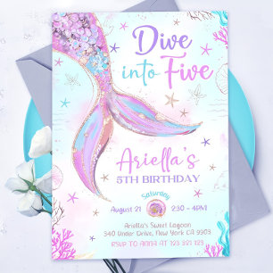 Dive into Five Mermaid Purple Teal 5th Mermaid Bir Invitation