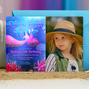 Dive into Five - Mermaid with Photo Landscape Invitation