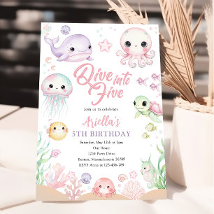 Dive Into Five Ocean Animals 5th Birthday Invitation