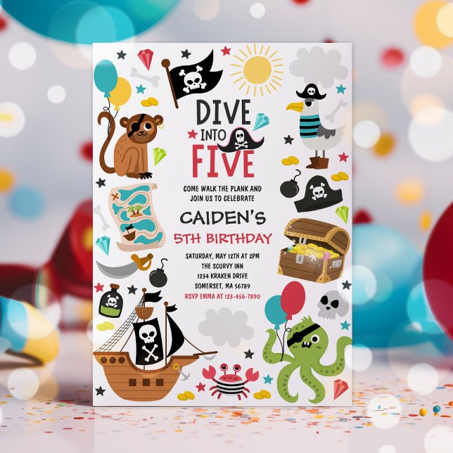 Dive Into Five Pirate Ship 5th Birthday Party Invitation (Creator Uploaded)