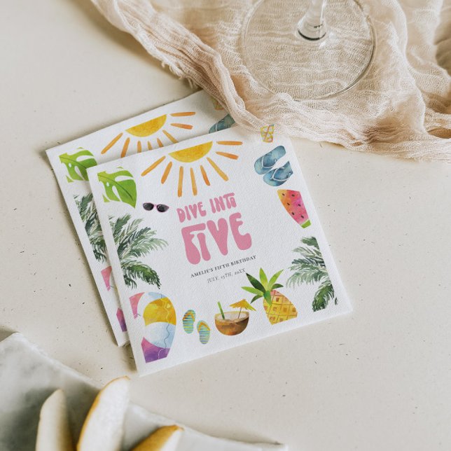 Dive into Five Pool Birthday Party Napkin (Creator Uploaded)