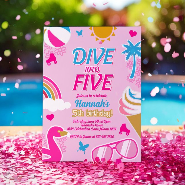 Dive into five Pool Party Birthday Girl summer Invitation (Creator Uploaded)