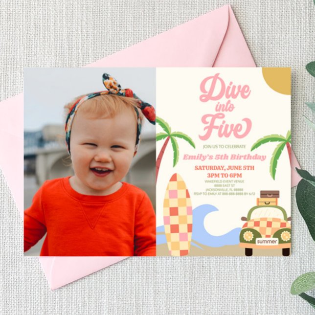 Dive Into Five Surf Picture 5th Birthday Party Invitation (Creator Uploaded)