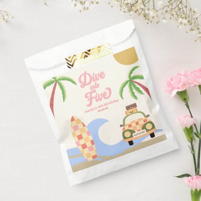 Dive Into Five Surf Pink 5th Birthday Party Favour Bag (Sealed)