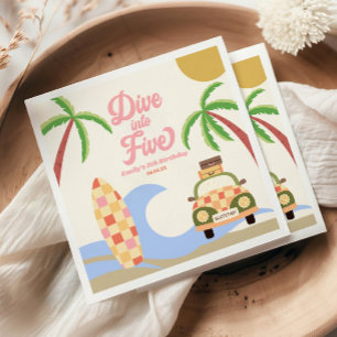 Dive Into Five Surf Pink 5th Birthday Party Napkin